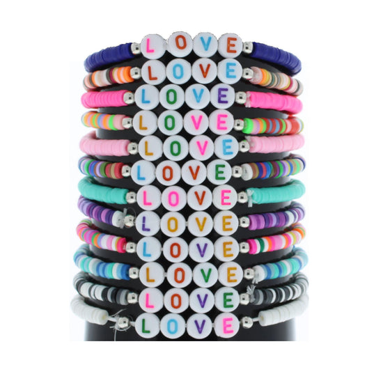 Card of 12 Assorted Colourful LOVE Friendship Bracelets