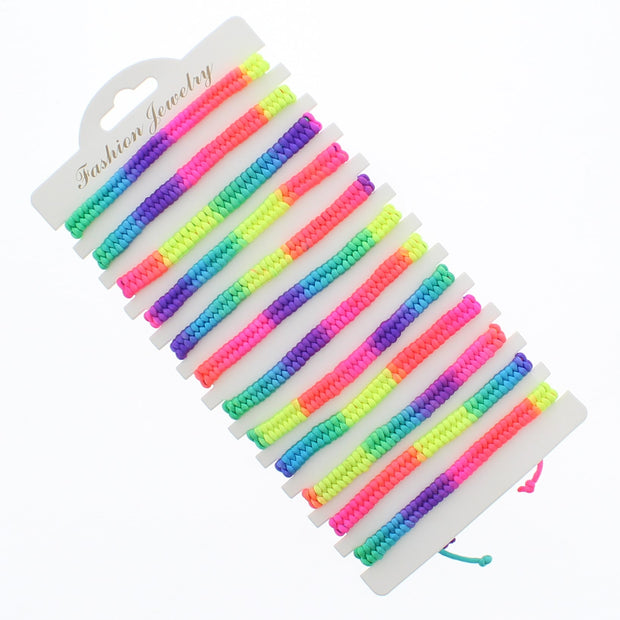 Fluorescent Neon Rainbow Rope Braided String Tie Bracelet