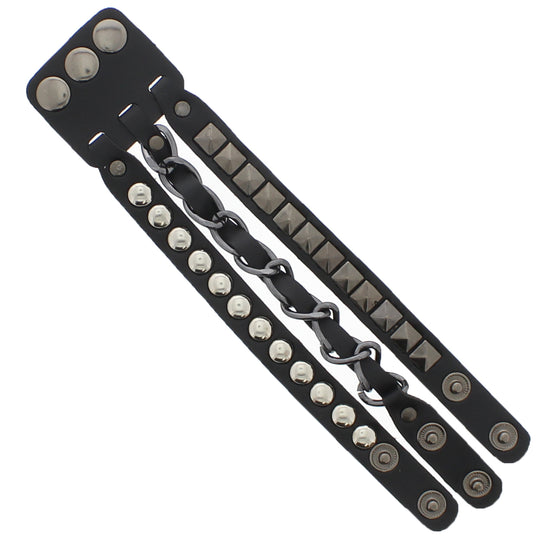 Chain & Pyramid Studded PU Bracelet