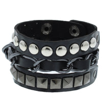 Chain & Pyramid Studded PU Bracelet