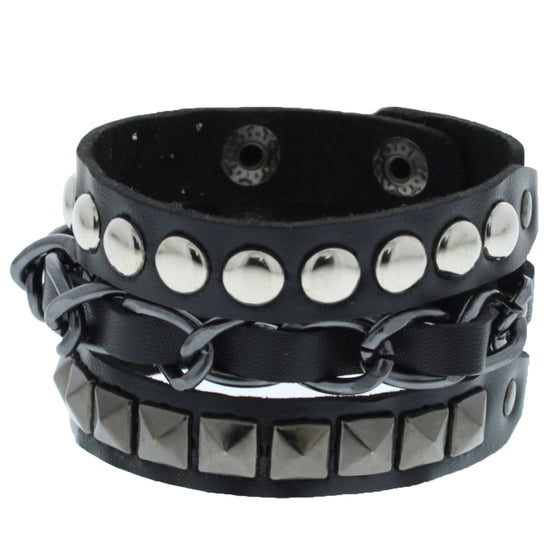 Chain & Pyramid Studded PU Bracelet