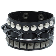 Conical, Chain & Pyramid Studded Black PU Bracelet