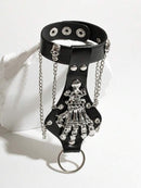 Large Skeleton Hand & Ring PU Bracelet