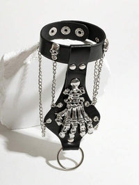 Large Skeleton Hand & Ring PU Bracelet