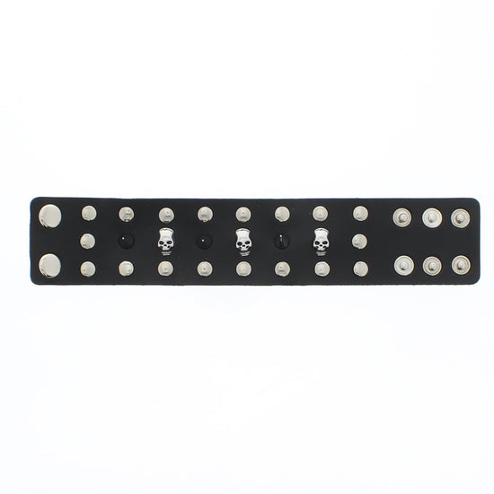 Black PU Bracelet with Skull Studs & Spikes