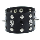 Black PU Bracelet with Skull Studs & Spikes