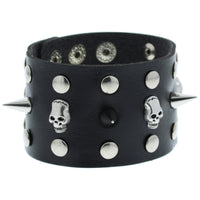 Black PU Bracelet with Skull Studs & Spikes