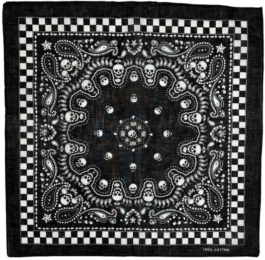 Skull & Paisley Bandana with Chessboard Border