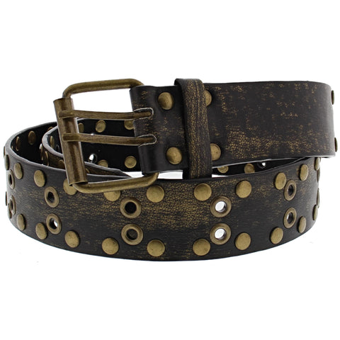 2-Row Eyelet Metallic PU Belt with Studs
