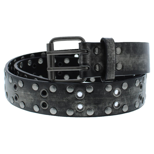 2-Row Eyelet Metallic PU Belt with Studs