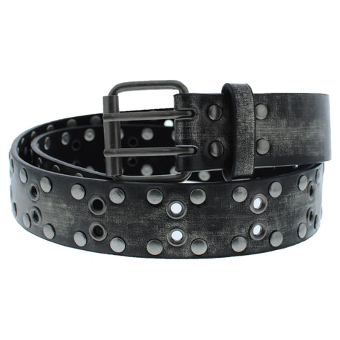 2-Row Eyelet Metallic PU Belt with Studs