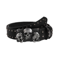 PU Studded Belt with Triple Skulls & Skeleton Hands