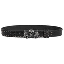PU Studded Belt with Triple Skulls & Skeleton Hands