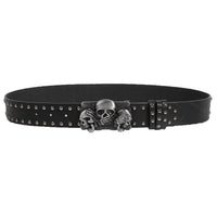 PU Studded Belt with Triple Skulls & Skeleton Hands