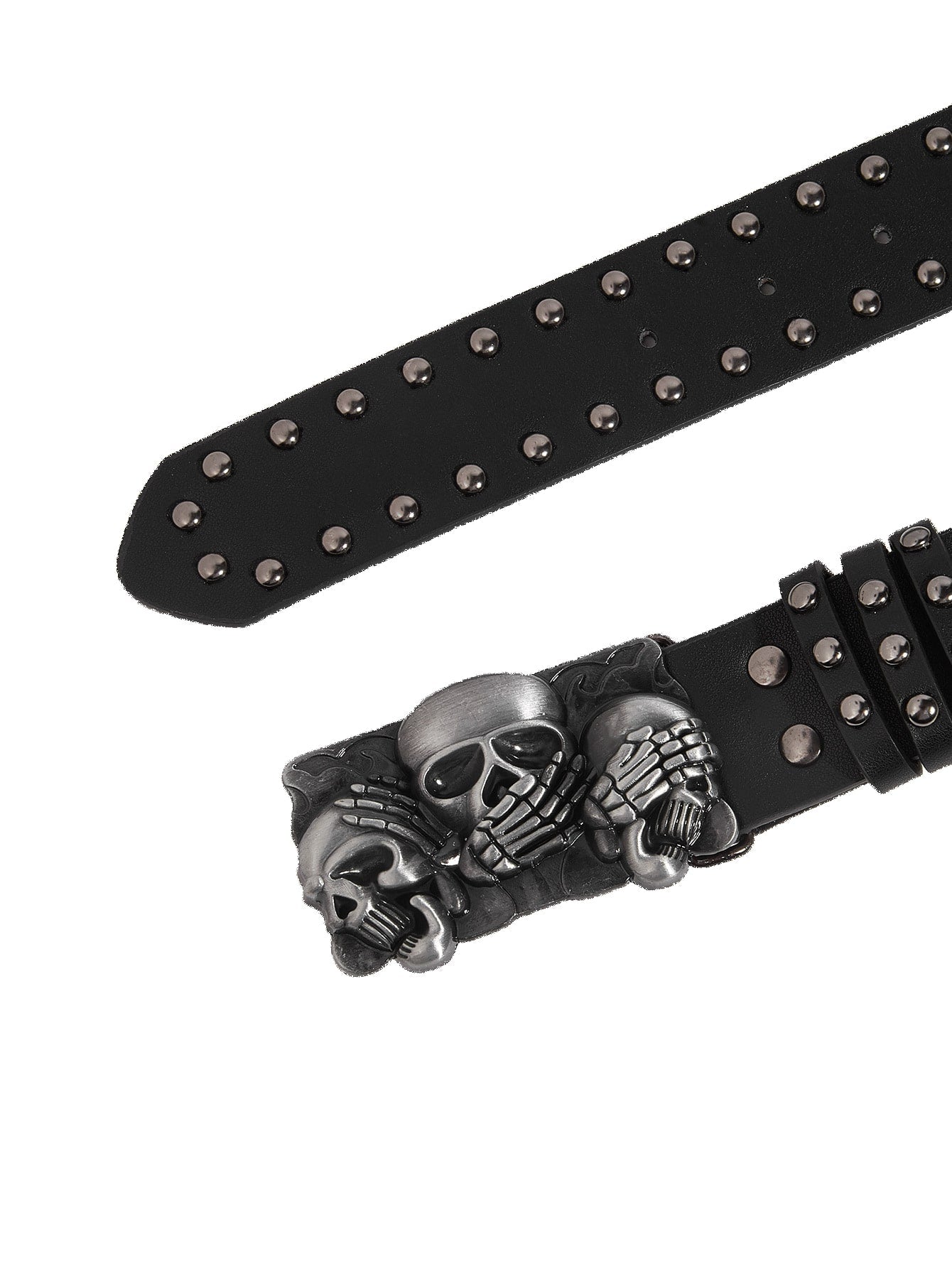 PU Studded Belt with Triple Skulls & Skeleton Hands