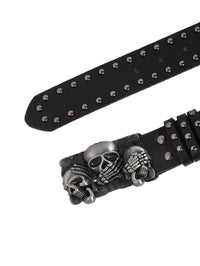 PU Studded Belt with Triple Skulls & Skeleton Hands