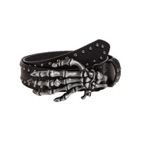 PU Studded Belt with Skelton Hand Buckle with Diamante Stone