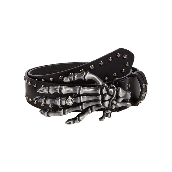 PU Studded Belt with Skelton Hand Buckle with Diamante Stone