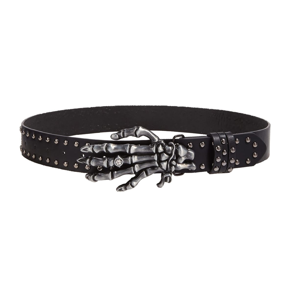 PU Studded Belt with Skelton Hand Buckle with Diamante Stone