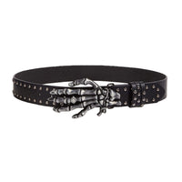 PU Studded Belt with Skelton Hand Buckle with Diamante Stone
