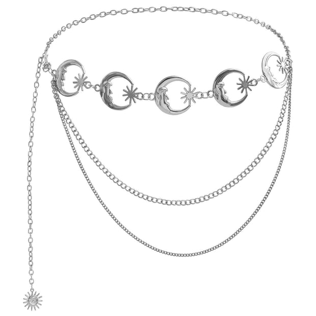 Moon & Star Charm Triple Chain Belt