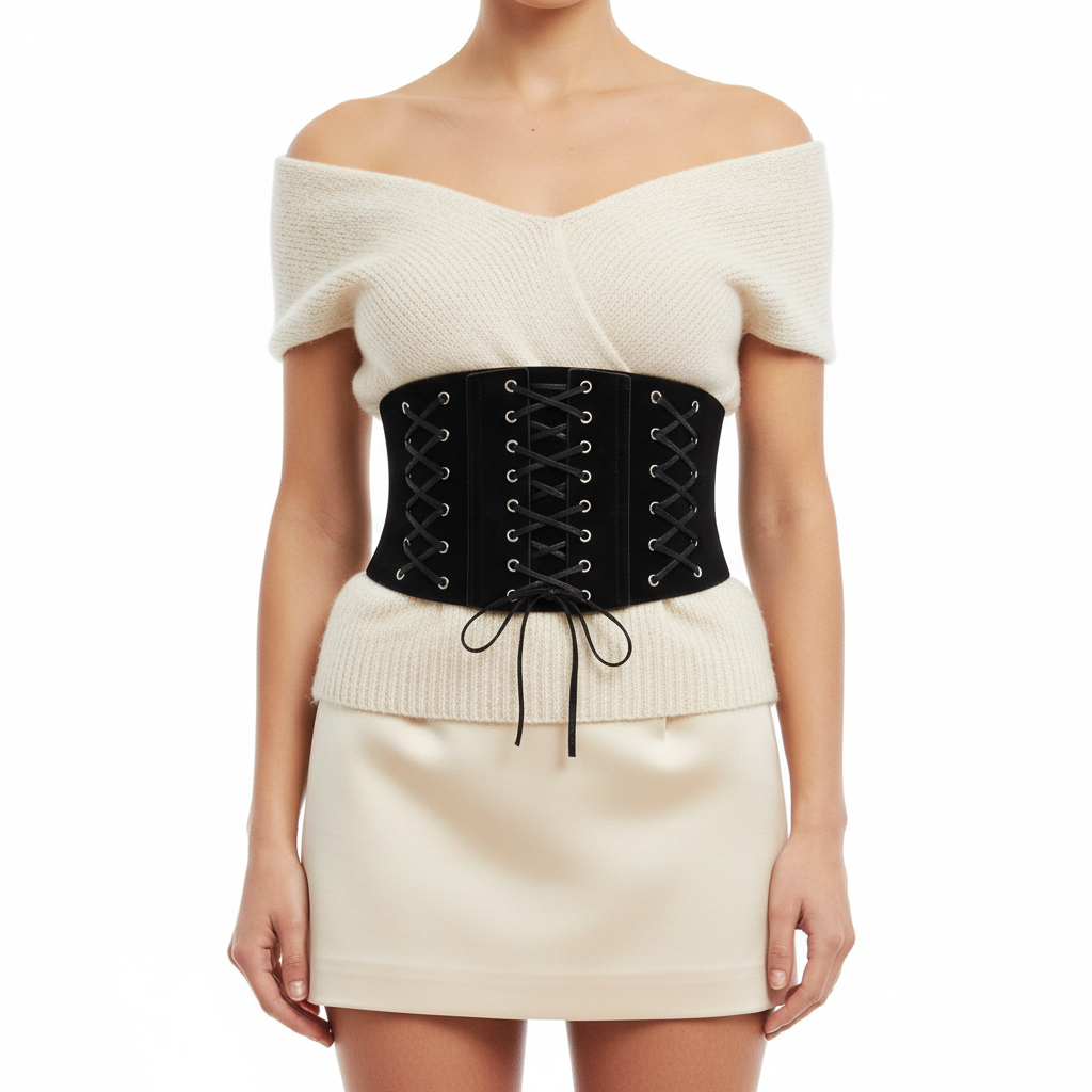 Very Wide Elasticated Suede Waist Lace Up Corset Belt