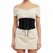 Very Wide Elasticated Suede Waist Lace Up Corset Belt