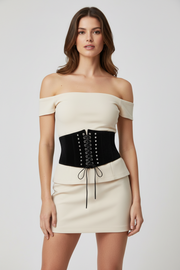 Very Wide Elasticated Suede Waist Lace Up Corset Belt