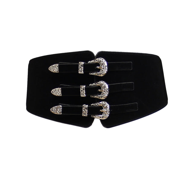 Triple Western Buckle Suede Elasticated Waist Belt