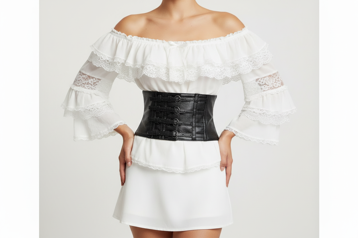 Leather Effect Elasticated Waist Belt with