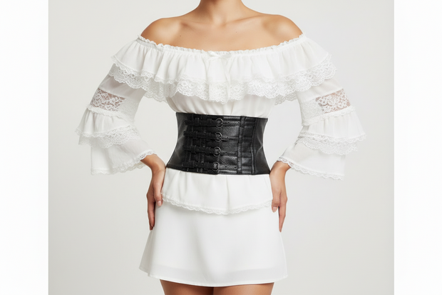 Leather Effect Elasticated Waist Belt with