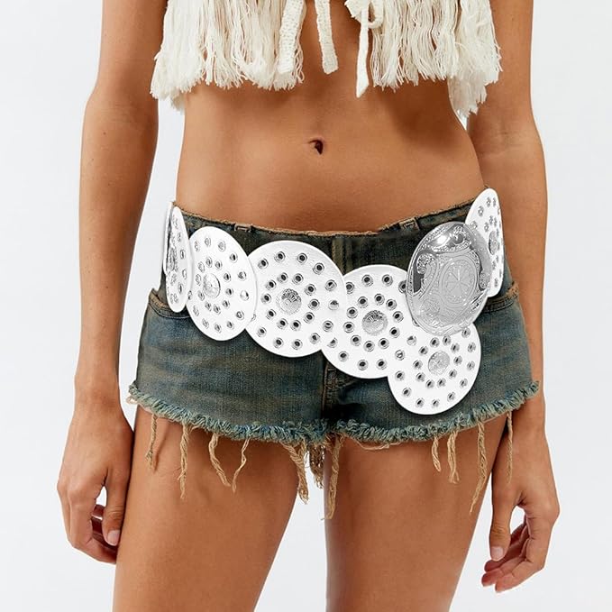 Vintage Style Western Boho PU Disc Belt