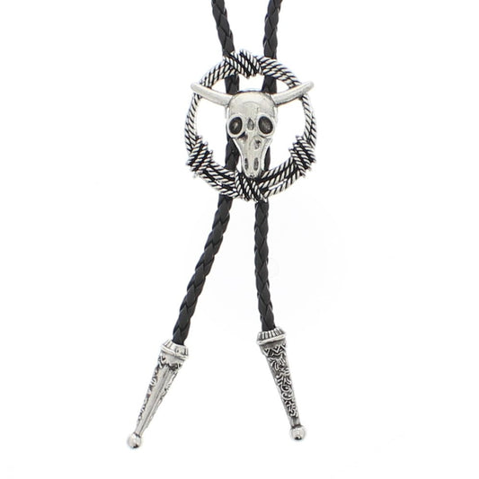 Vintage Bull Skull in Wreath Western Bolo Tie