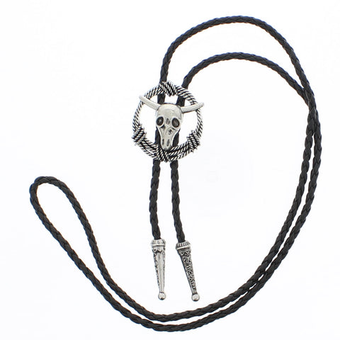 Vintage Bull Skull in Wreath Western Bolo Tie