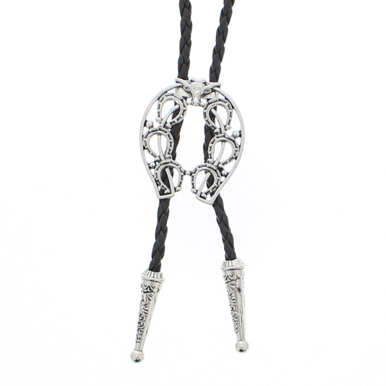 Vintage Ram Skull & Horse Shoes Western Bolo Tie