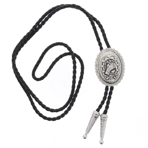 Vintage Horse Pendant PU Leather Cord Western Bolo Tie