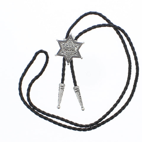 Vintage Marshal Star PU Leather Cord Western Bolo Tie
