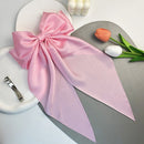 Large Satin Double Hair Bow on Barrette with Tails