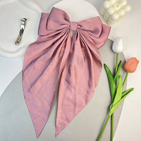 Large Satin Double Hair Bow on Barrette with Tails