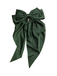 Large Satin Double Hair Bow on Barrette with Tails