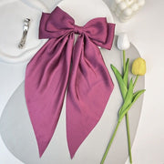 Large Satin Double Hair Bow on Barrette with Tails