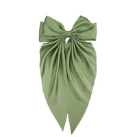 Large Satin Double Hair Bow on Barrette with Tails