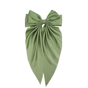Large Satin Double Hair Bow on Barrette with Tails