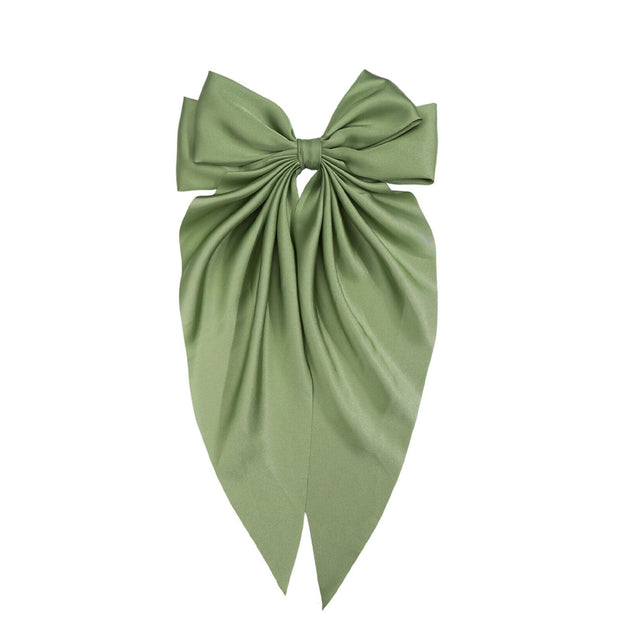 Large Satin Double Hair Bow on Barrette with Tails