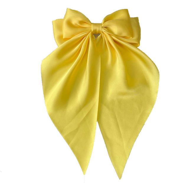 Large Satin Double Hair Bow on Barrette with Tails
