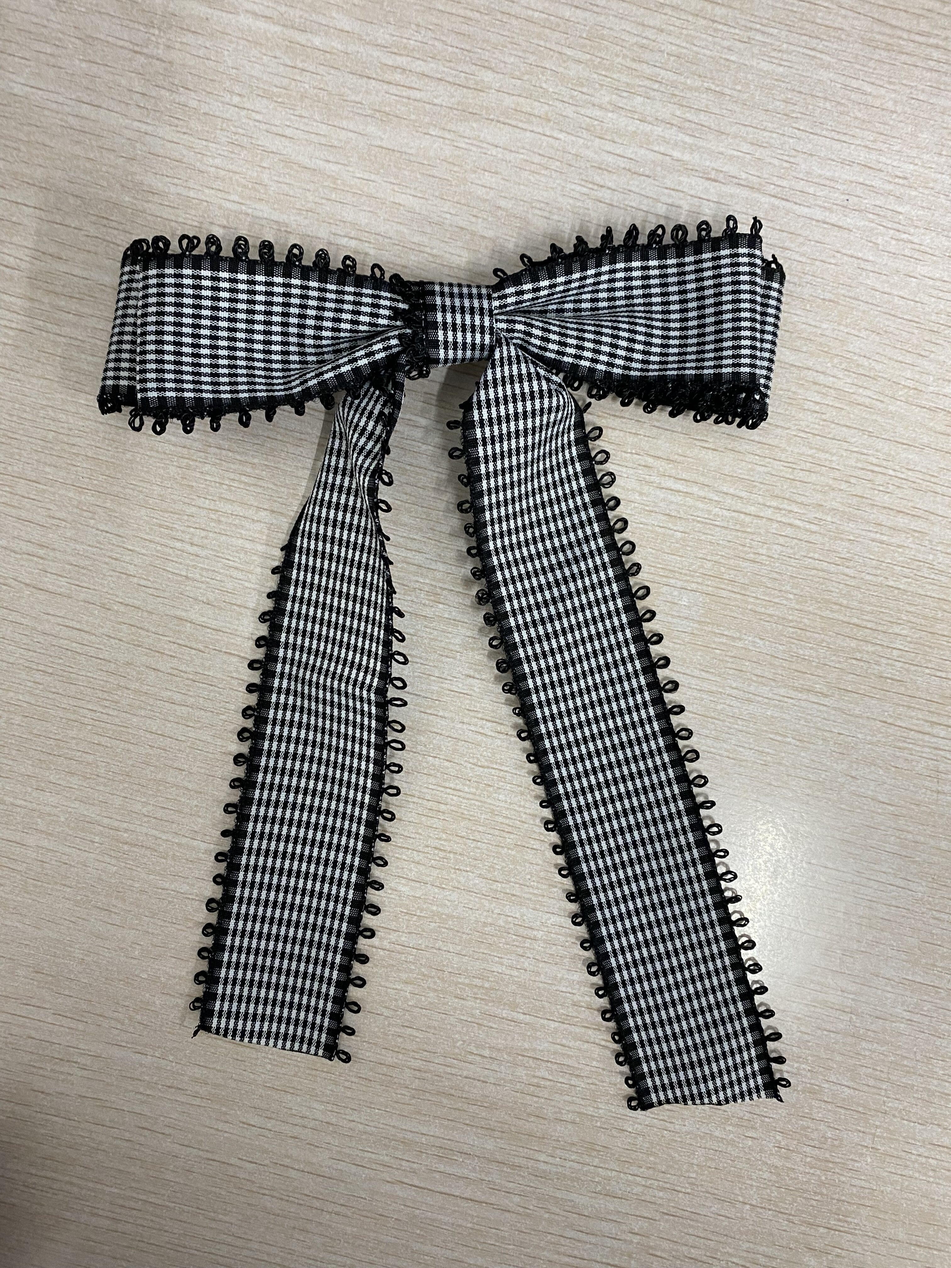 Large Black Gingham Hair Bow on Barrette