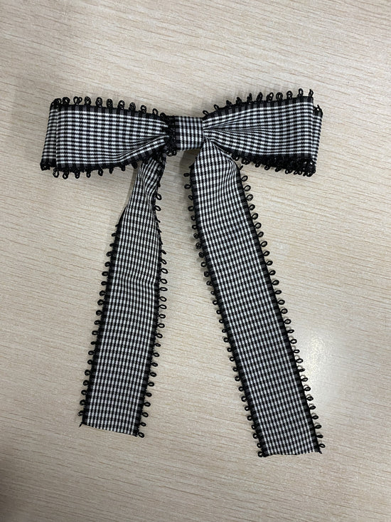 Large Black Gingham Hair Bow on Barrette