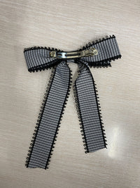 Large Black Gingham Hair Bow on Barrette