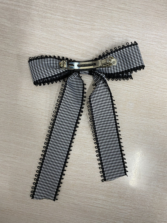 Large Black Gingham Hair Bow on Barrette