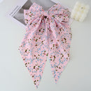 Large Floral Print Satin Double Hair Bow Barrette